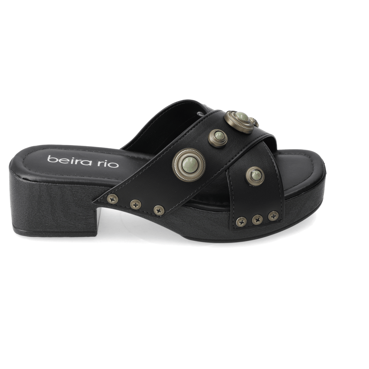 Sandalia Taco Ancho Bajo Negro Beira Rio
