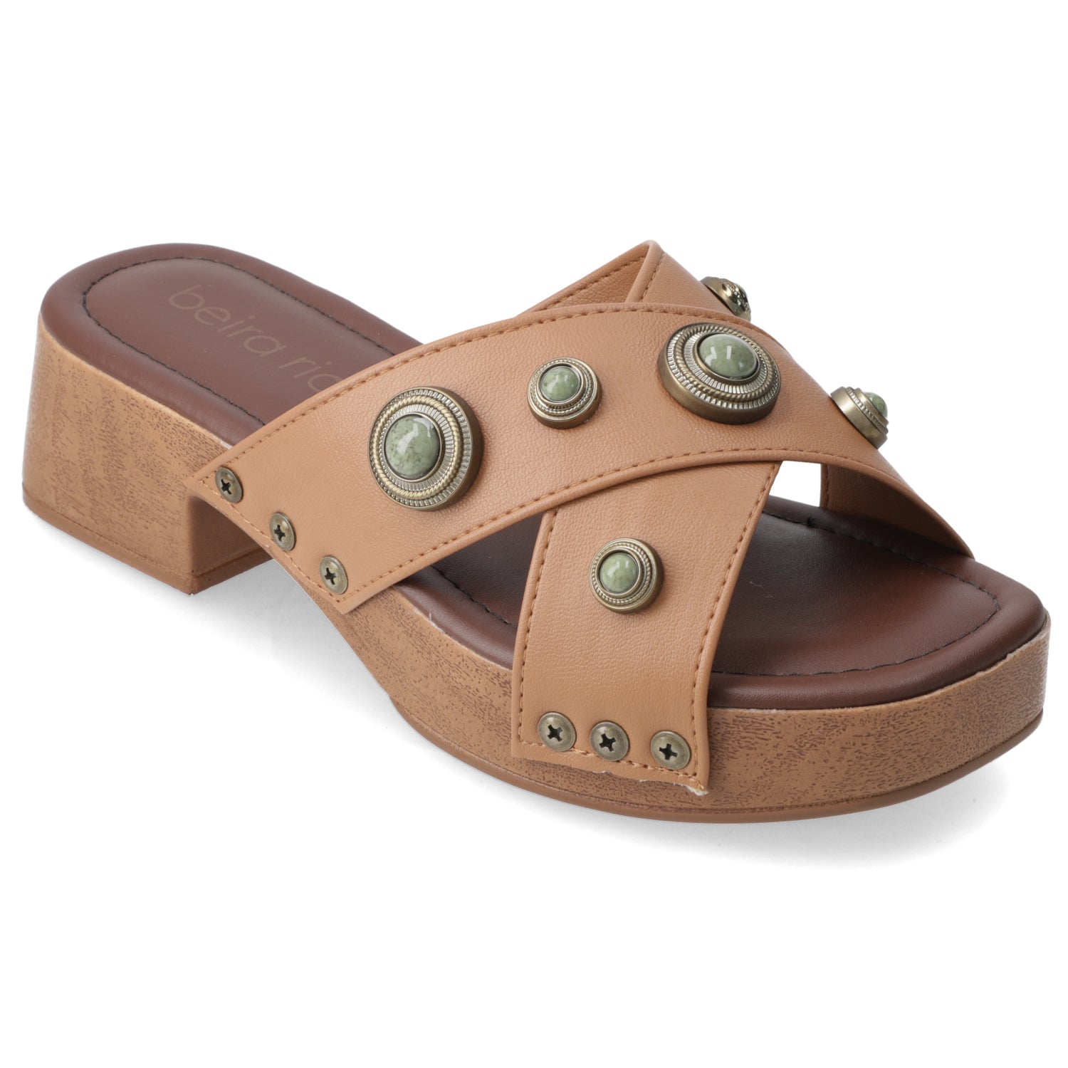 Sandalia Taco Ancho Bajo Camel Beira Rio