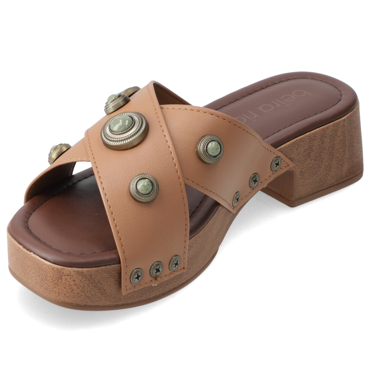 Sandalia Taco Ancho Bajo Camel Beira Rio