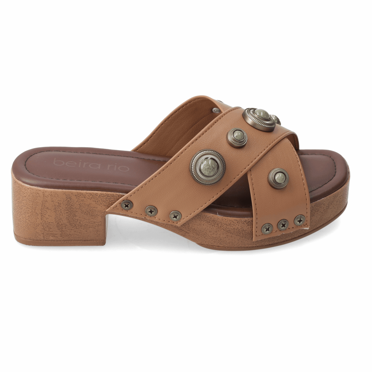 Sandalia Taco Ancho Bajo Camel Beira Rio