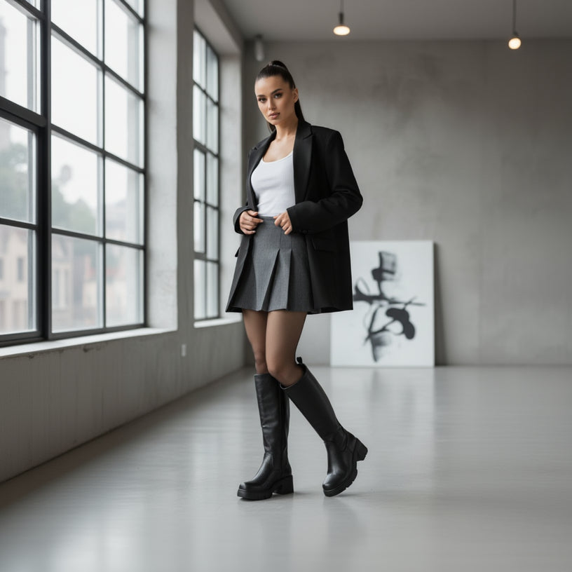 Bota Taco Ancho 5 cm Negro New Walk