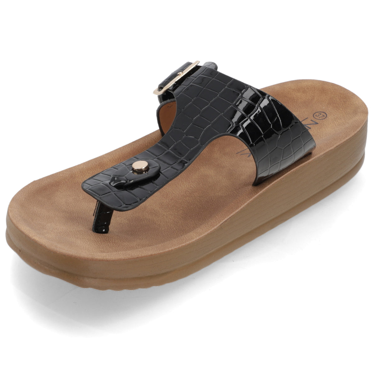 Sandalia Plana Negro New Walk Ecocuero 35 / Negro