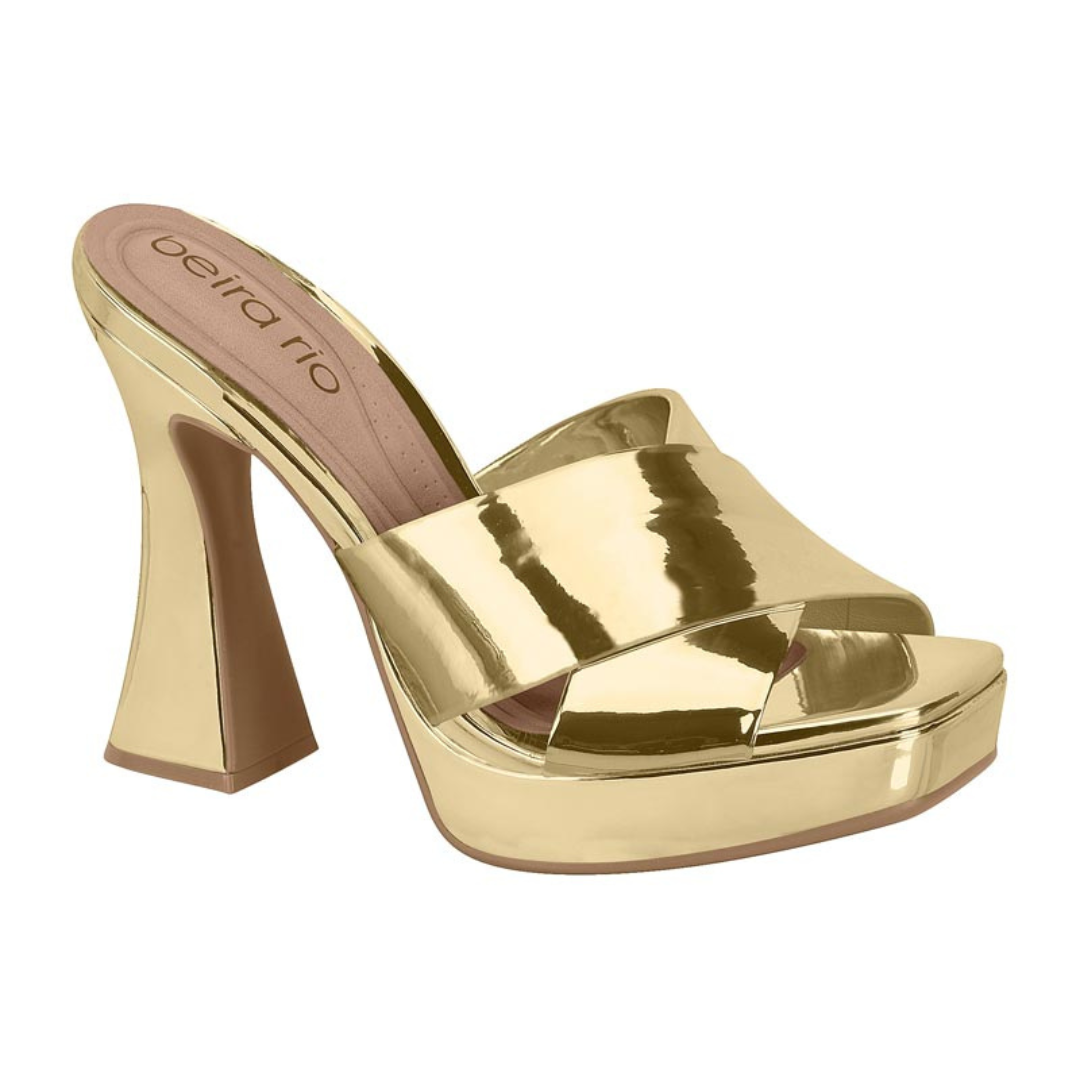 Sandalia Taco Cuadrado Beira Rio Metalizado Dorado 8500-100-11808-66