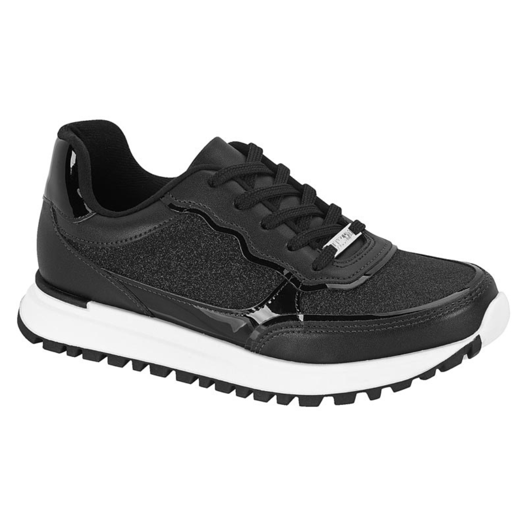 Zapatilla Casual Glitter Eco Cuero Negra 1429-106-28208-15745