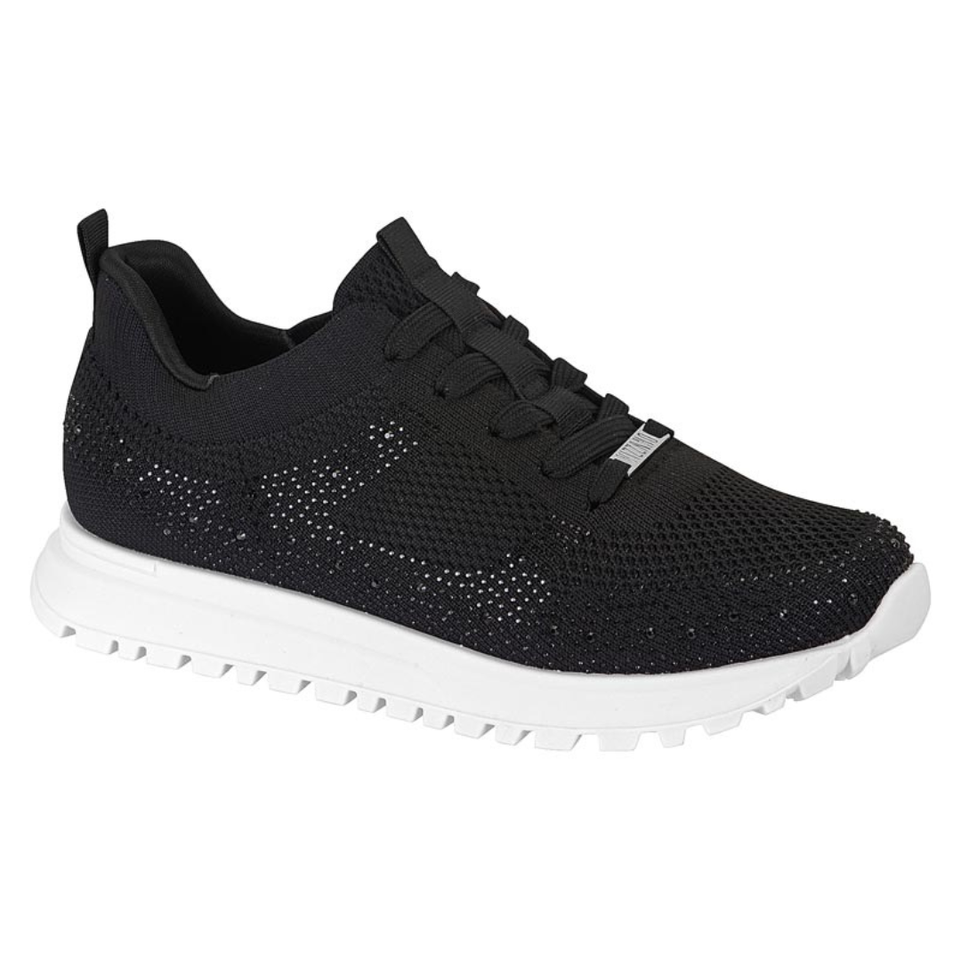 Zapatilla Casual Brillos Eco Cuero Negra 1429-204-28075-97483