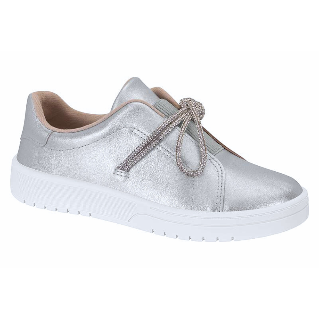 Zapatilla Casual Eco Cuero Metalizada Plateada 35 / Plateado