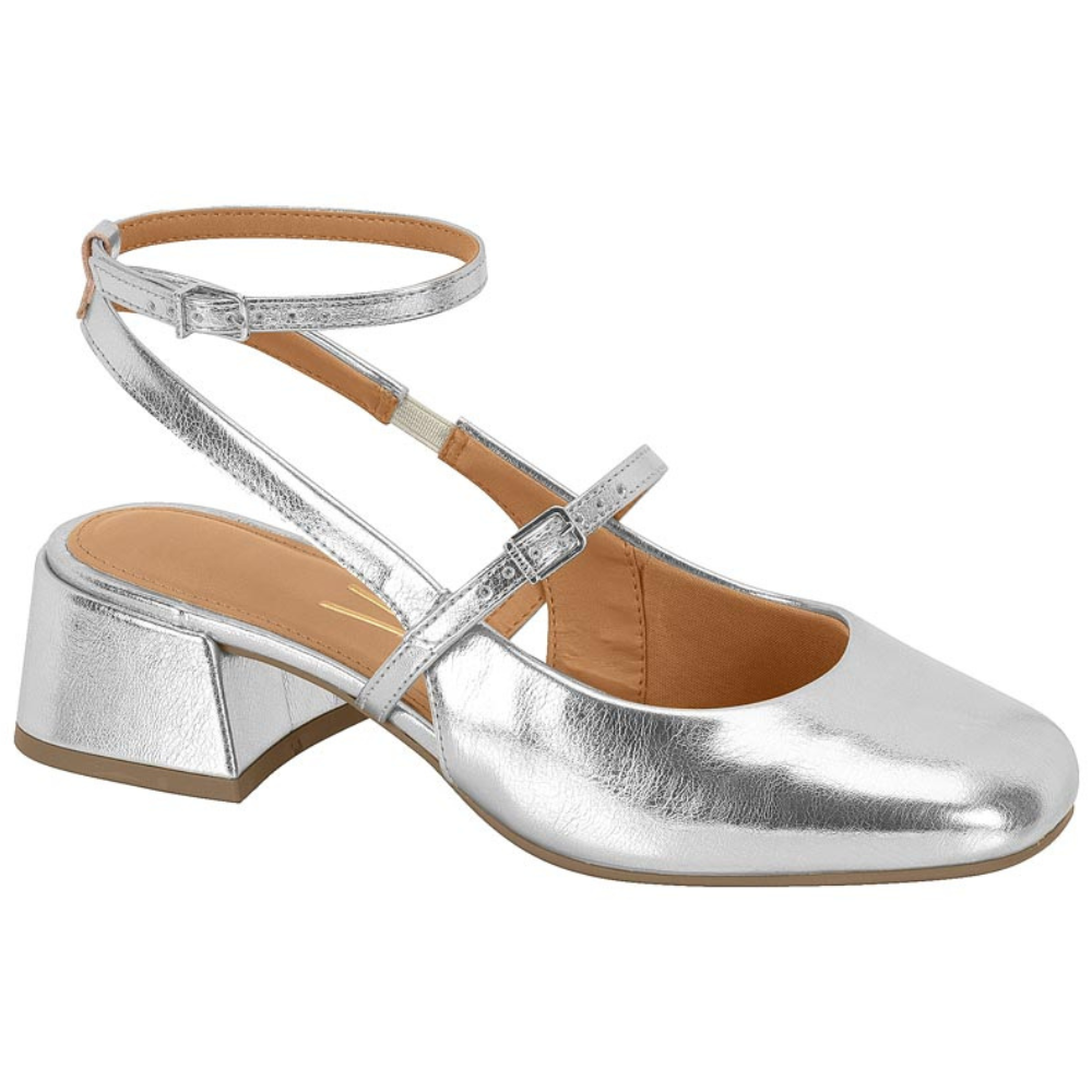 Zapato Taco Cuadrado Vizzano Metalizado Plateado 34