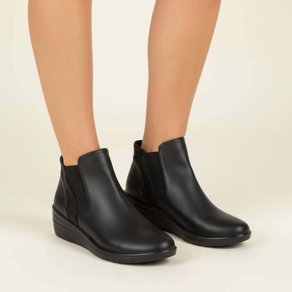 Botínes Taco Cuña Negro Dorette