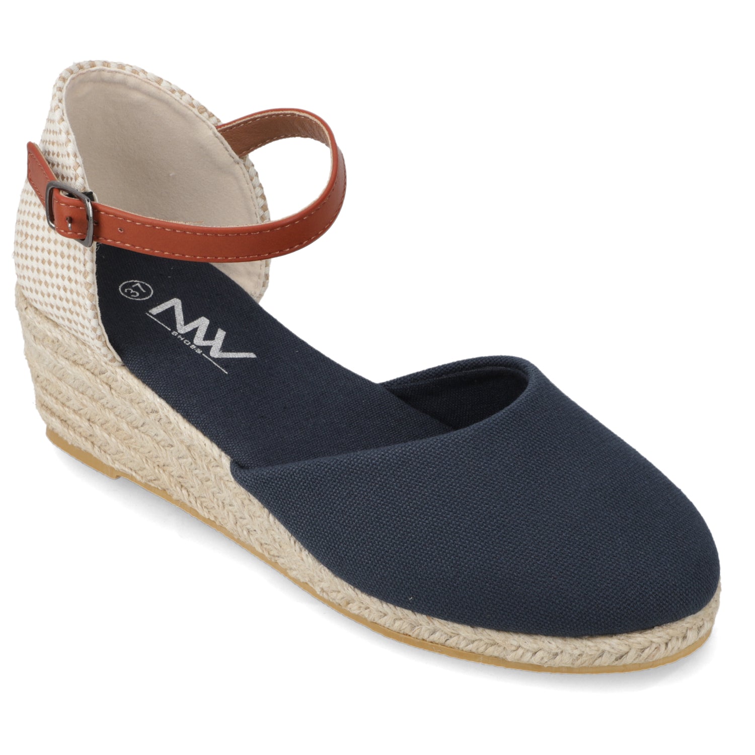 Sandalia Taco Cuña Medio Azul New Walk Ecocuero 35 / Azul