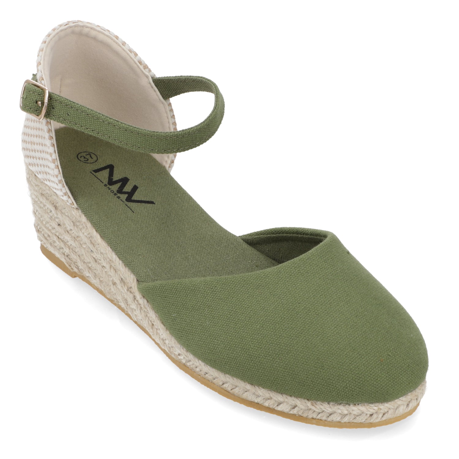 Sandalia Taco Cuña Medio Verde New Walk Ecocuero 35 / Verde