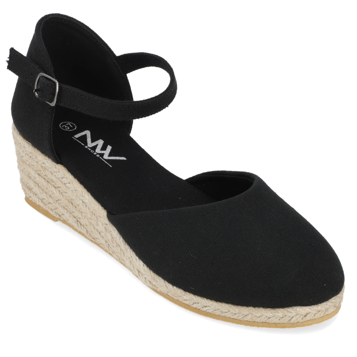 Sandalia Taco Cuña Medio Negro New Walk Ecocuero 35 / Negro