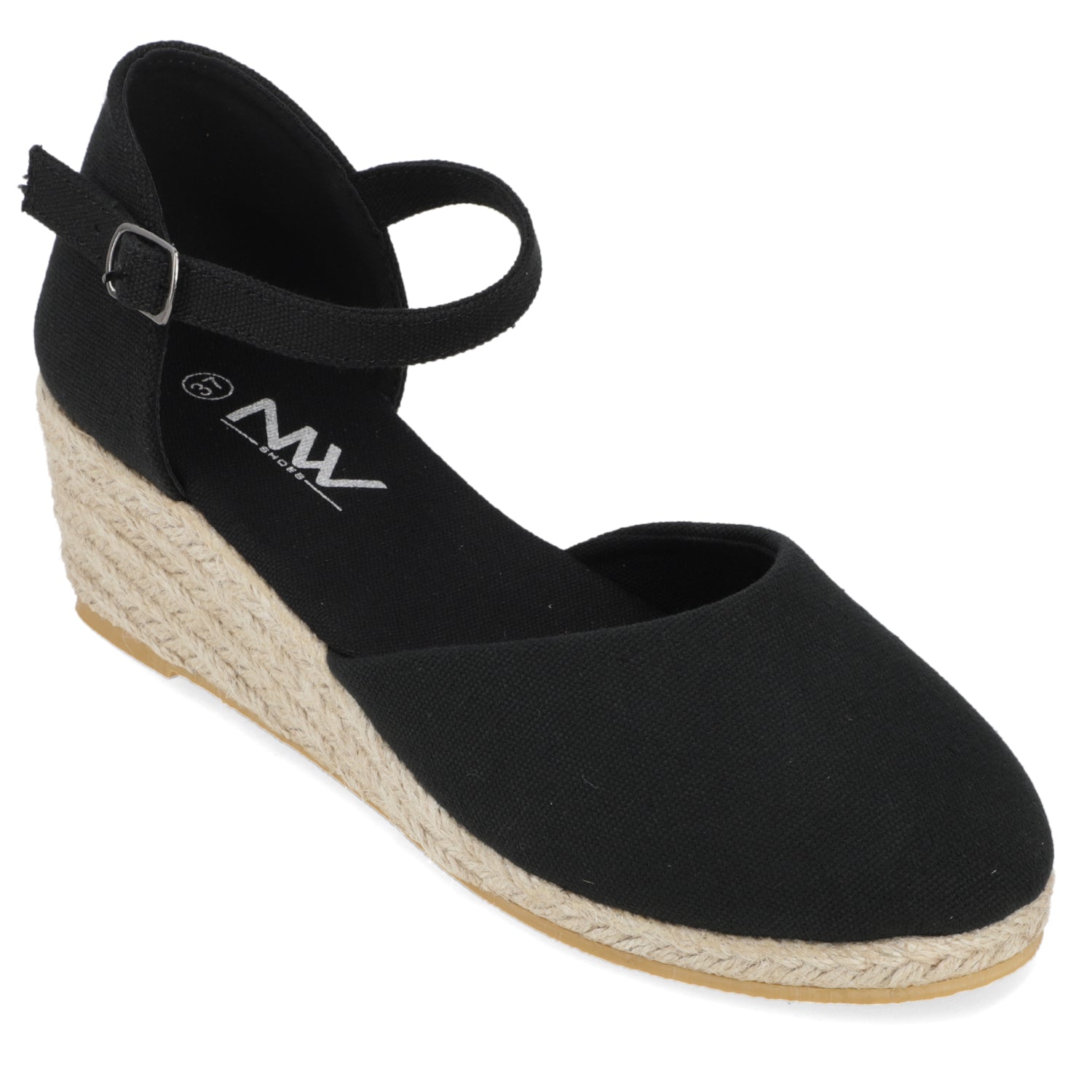 Sandalia Taco Cuña Medio Negro New Walk Ecocuero 35 / Negro