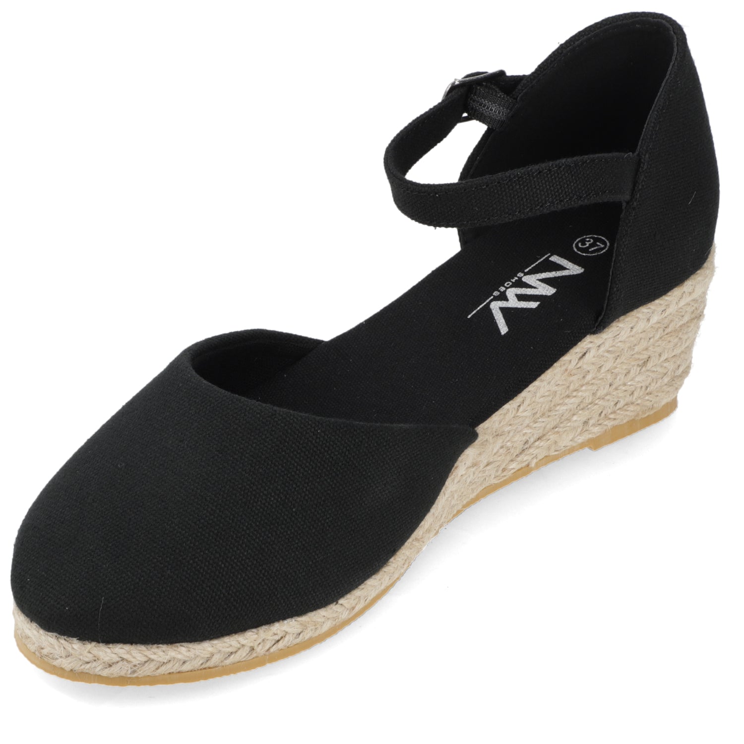 Sandalia Taco Cuña Medio Negro New Walk Ecocuero 35 / Negro