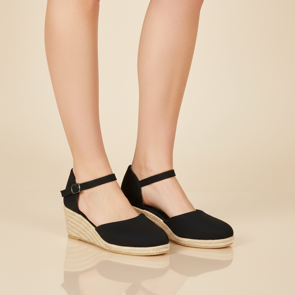 Sandalia Taco Cuña Medio Negro New Walk