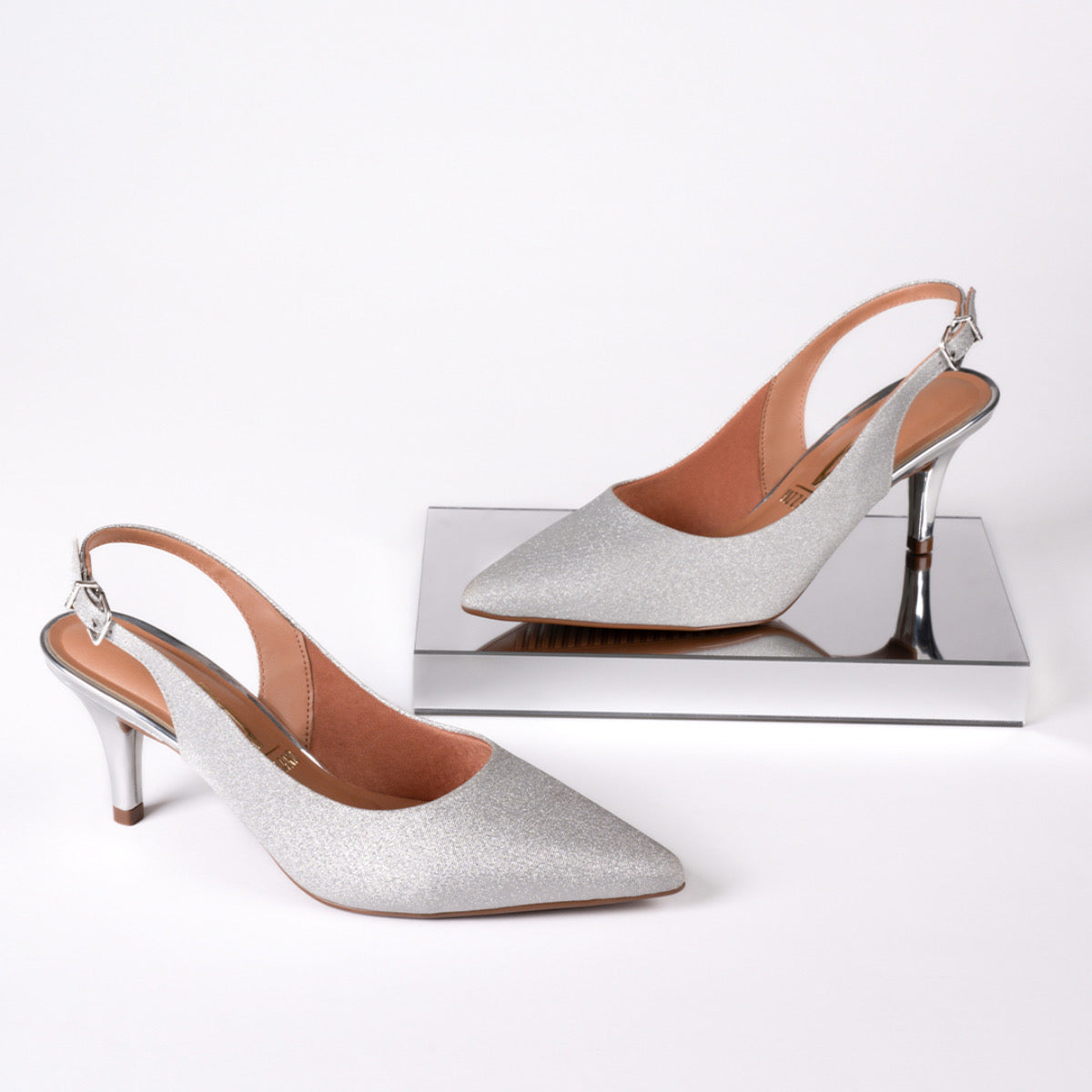 Stiletto Taco Aguja Medio Plateado Vizzano Textil Glitter