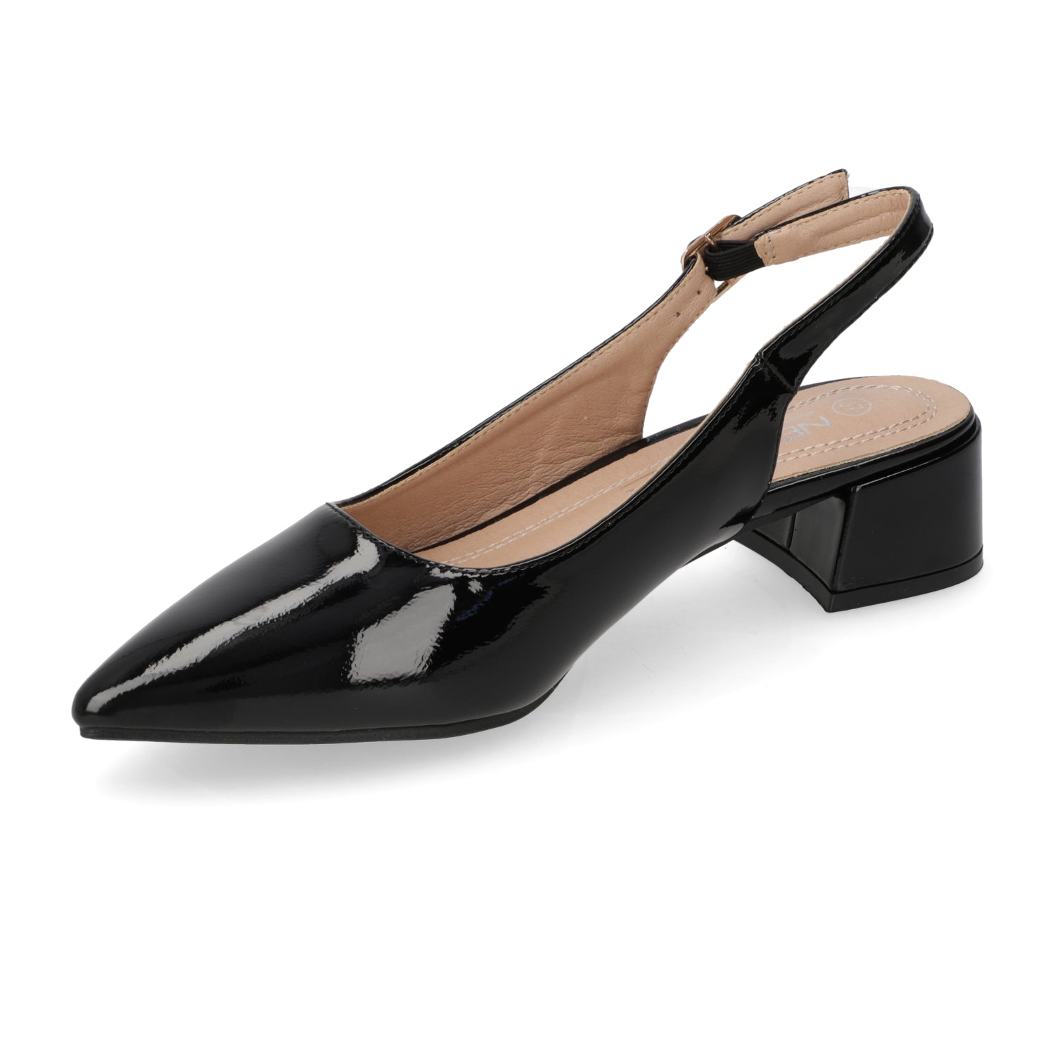 Zapato Tacho Ancho Slingback Negro Charol
