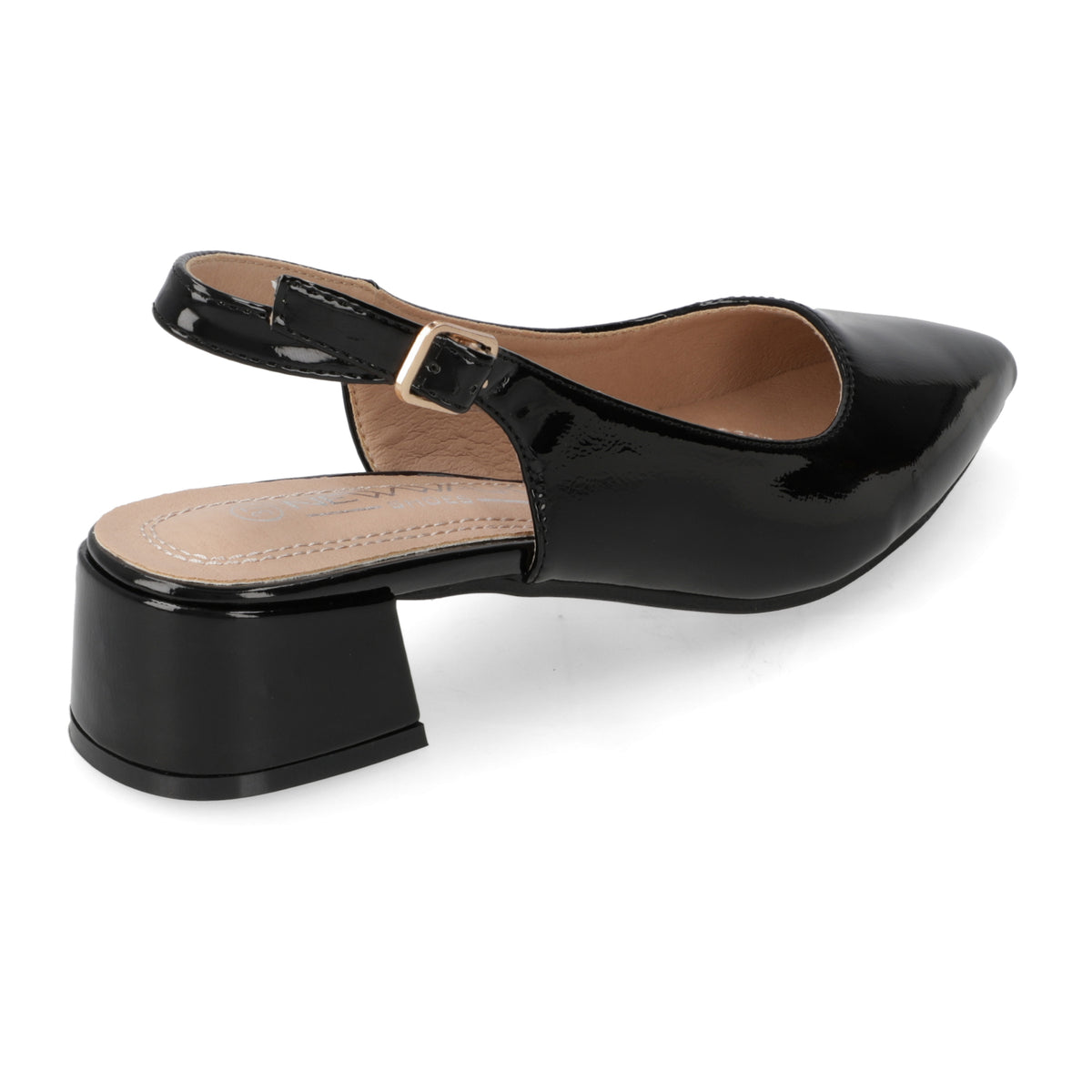 Zapato Tacho Ancho Slingback Negro Charol