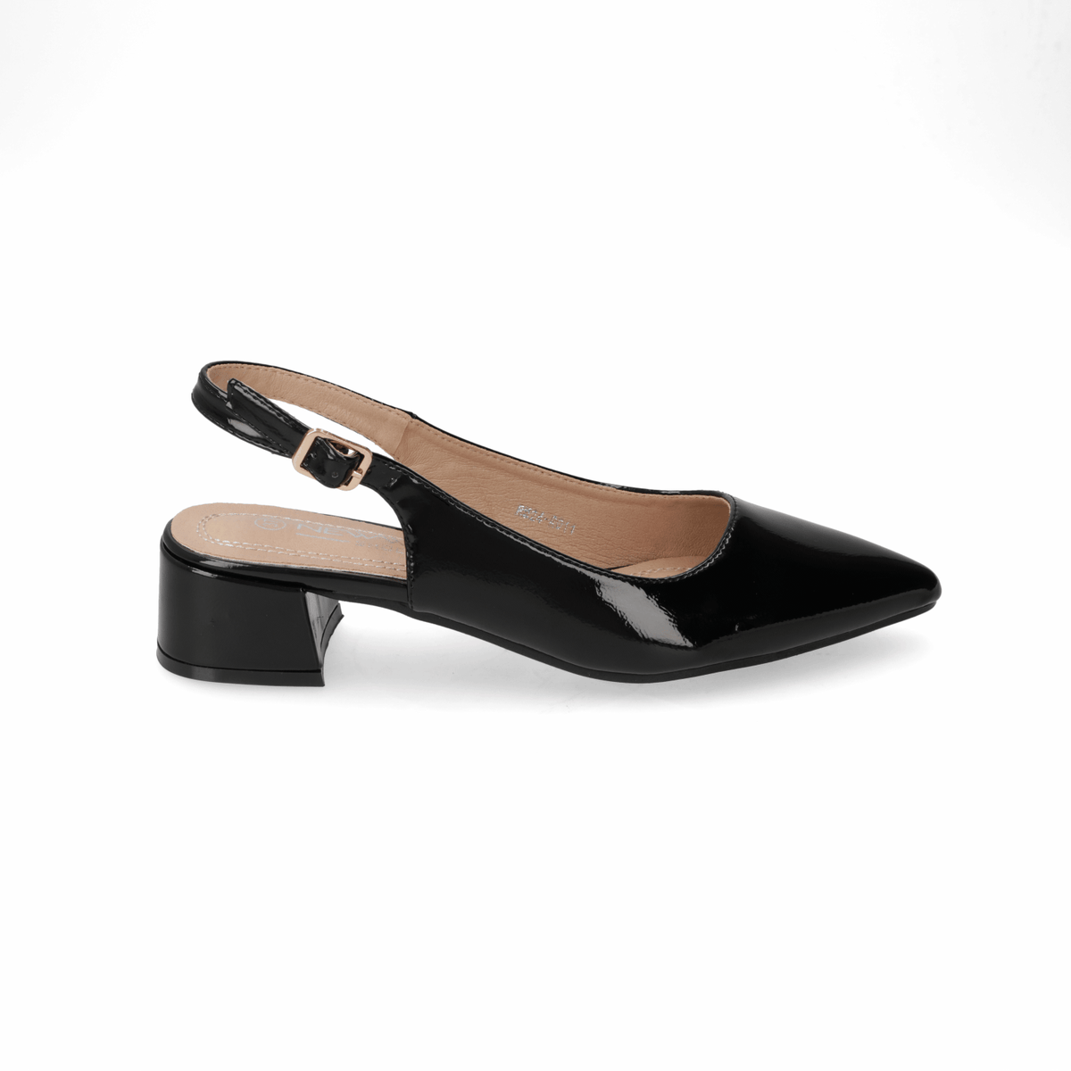 Zapato Tacho Ancho Slingback Negro Charol