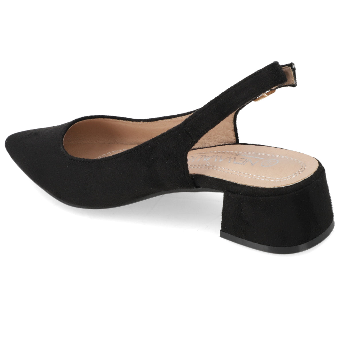 Zapato Taco Ancho Slingback Negro Gamuza