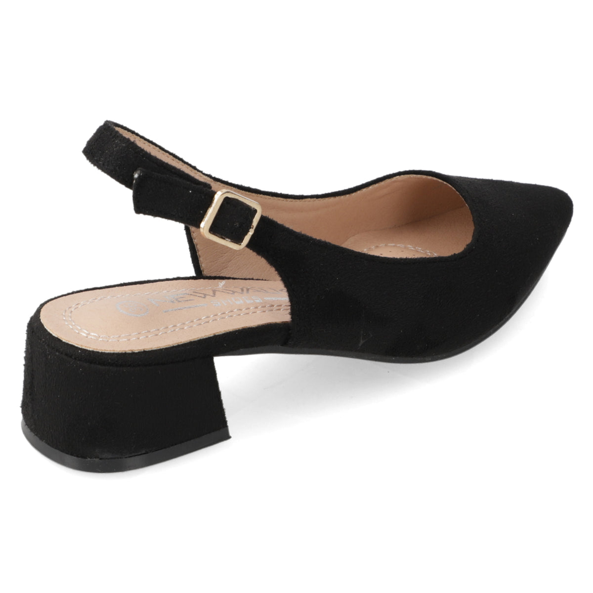 Zapato Taco Ancho Slingback Negro Gamuza