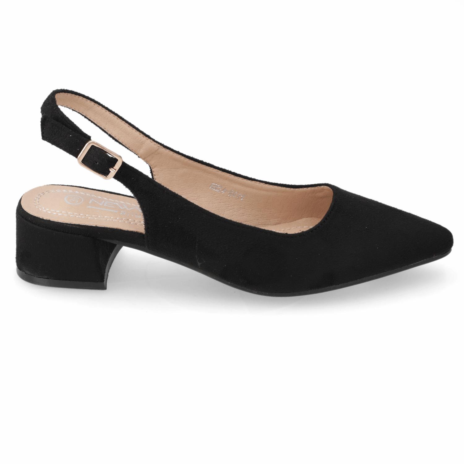 Zapato Taco Ancho Slingback Negro Gamuza