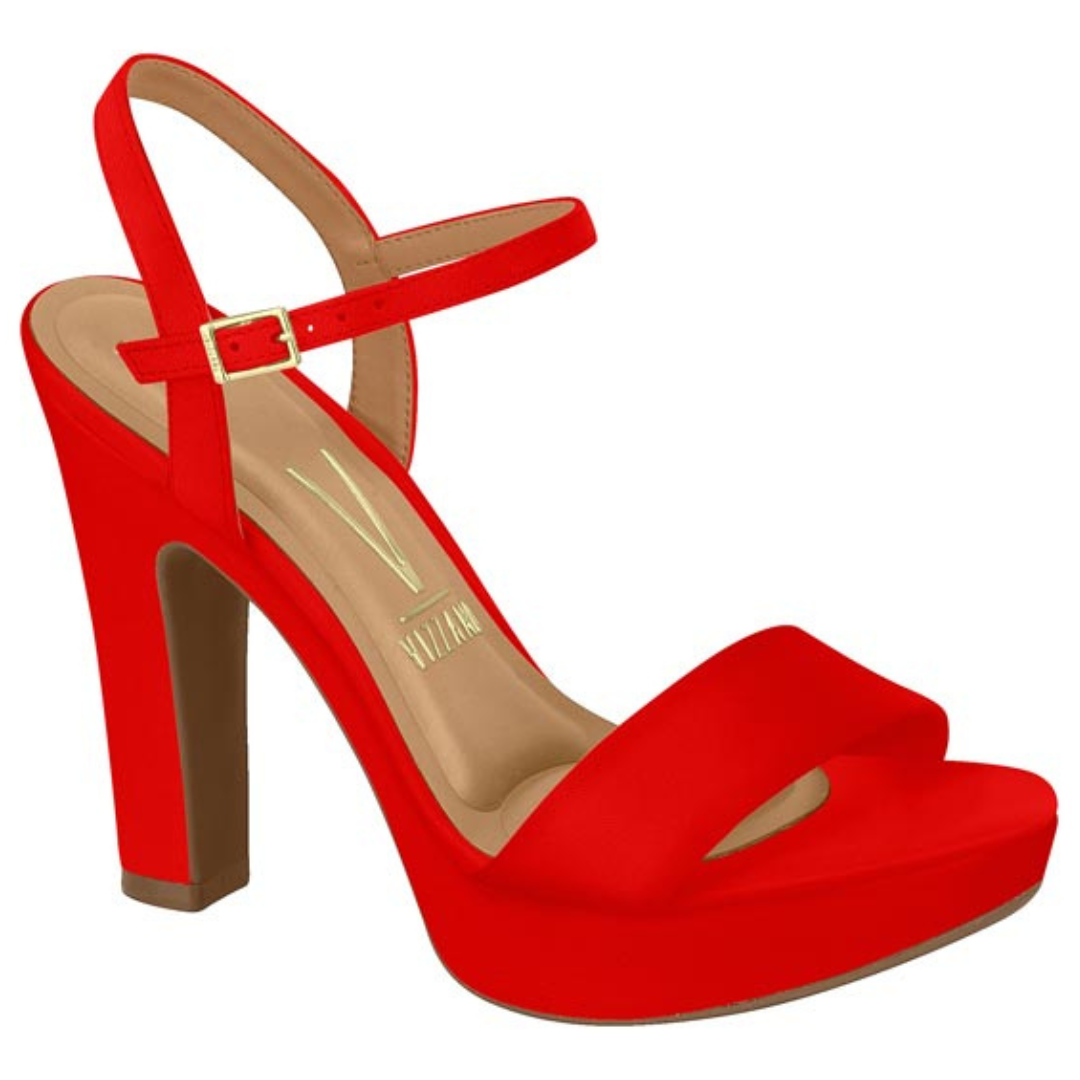 Sandalia Taco Ancho Alto Rojo Vizzano