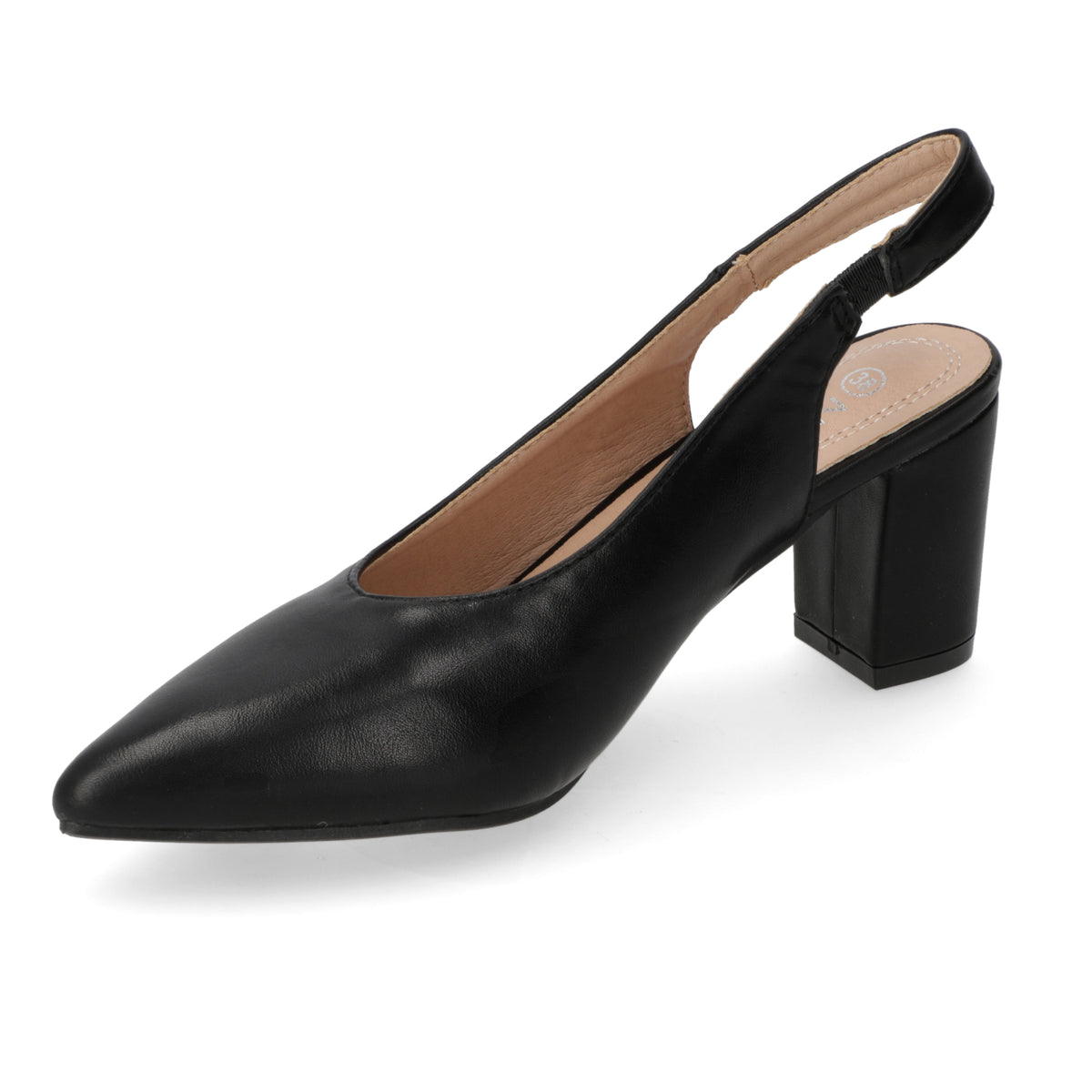 Taco Ancho Slingback Negro Eco Cuero