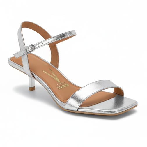 Sandalia Taco Aguja Metalizado Premium Plateado